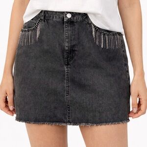 Harper Heritage Black Rhinestone Fringe Denim Skirt Size XL; Country Concert